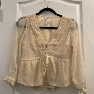 Light Beige Cropped Long Sleeve Shirt